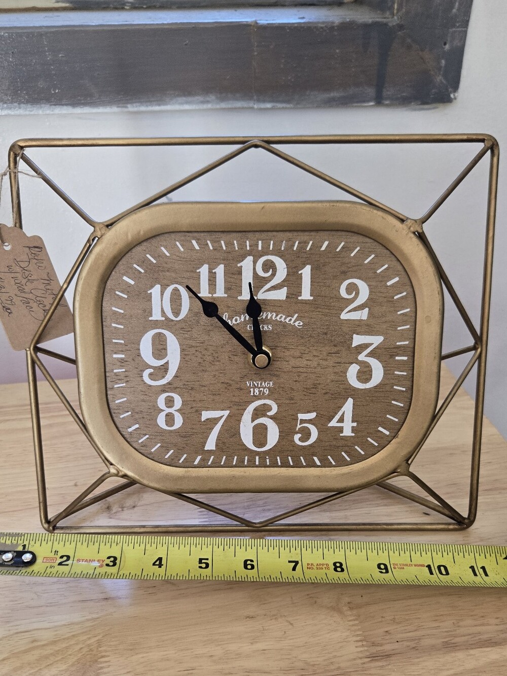New, Without Tags Goldtone Geometric Clock Free Standing Boho Modern Beaxh Vibes